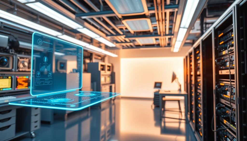 A gleaming, futuristic laboratory filled with advanced ai-powered content creation tools. In the foreground, a sleek, holographic interface hovers, its intuitive controls responding to the user's gestures. In the middle ground, cutting-edge hardware hums with the energy of generative language models and image synthesis algorithms. The background bathes in a soft, diffused glow, suggesting the seamless integration of these technologies into a harmonious, inspiration-enabling workspace. The overall atmosphere exudes a sense of effortless creativity and limitless potential, symbolizing the future of ai-driven content creation.