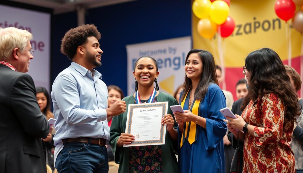 Image of a student receiving a scholarship
