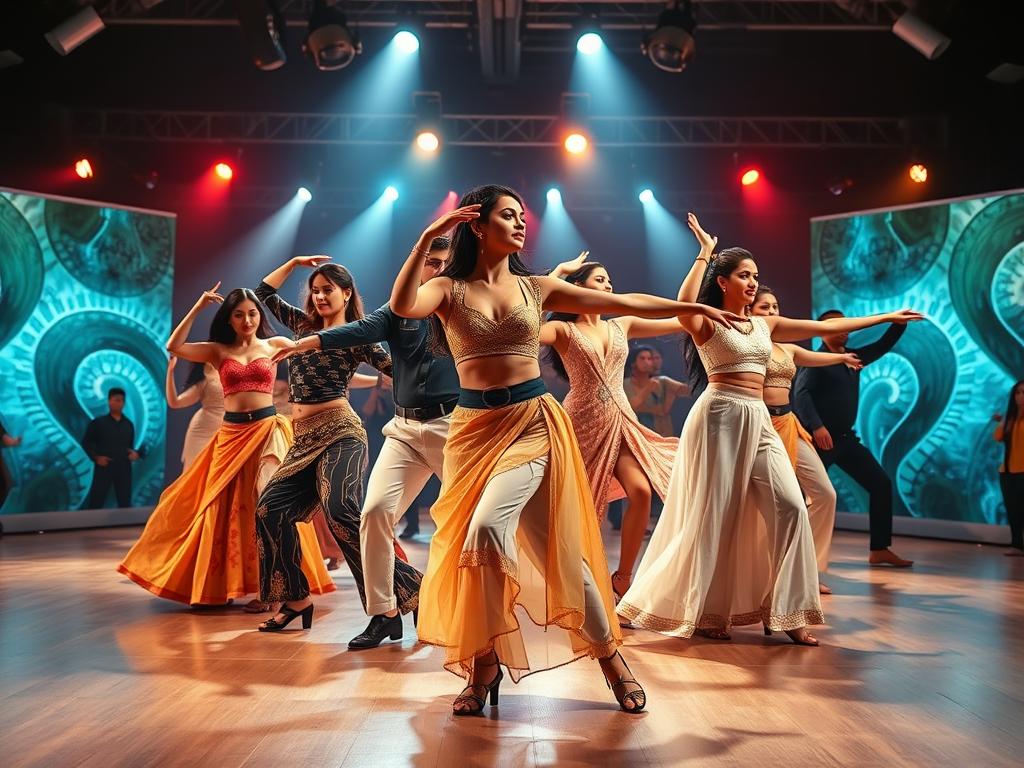 Modern bollywood dance sequence with contemporary choreography