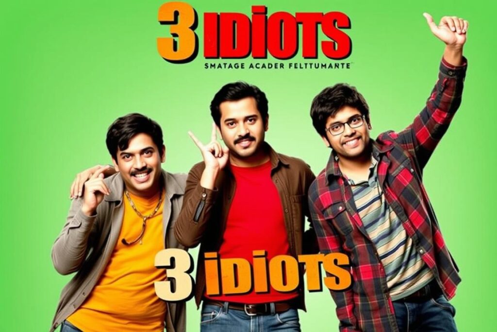 Movie poster of 3 idiots, a modern bollywood blockbuster Movie poster of 3 idiots, a modern bollywood blockbuster
