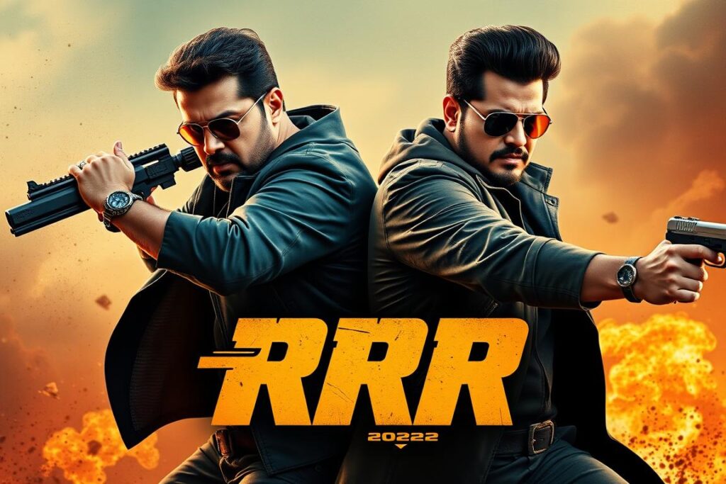 Movie poster of rrr, a recent global bollywood hit Movie poster of rrr, a recent global bollywood hit