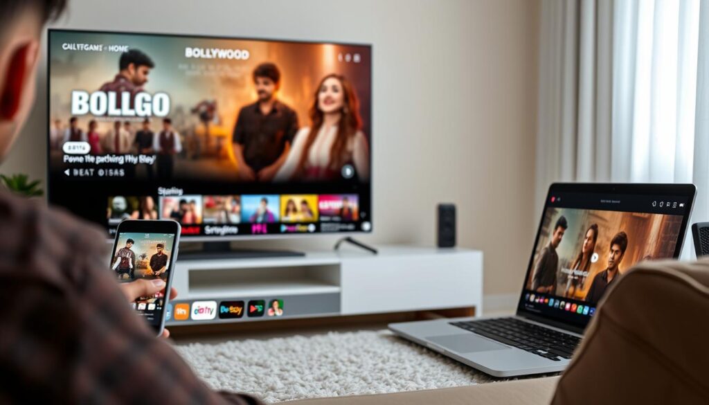 Multiple devices showing bollywood content on different streaming platforms