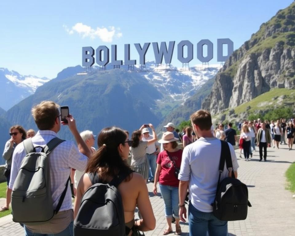 Tourists visiting famous bollywood film location in switzerland